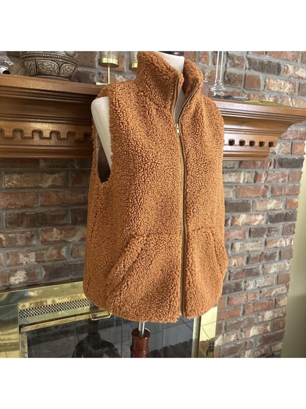 Jcrew Golden Brown Sherpa Vest Ladies Size Small Excellent